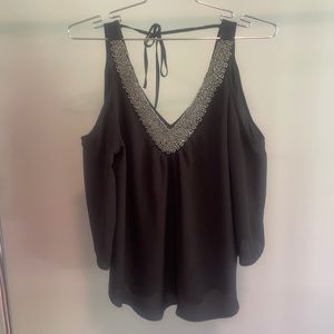 SOCIALITE Cold Shoulder Black Beaded Top Size M